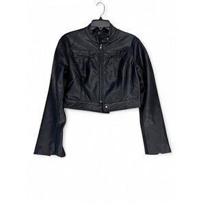 Windsor Black Cropped Leather Moto Jacket Sz S